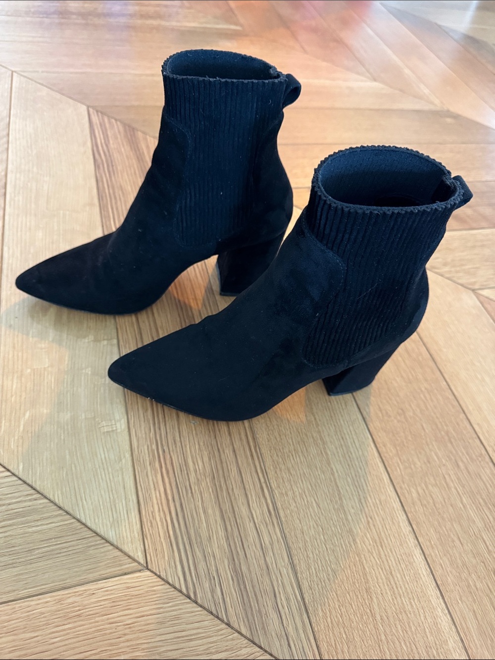 Black Pointed-Toe Sock Booties - Women